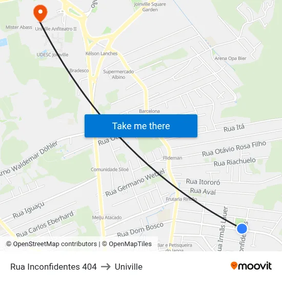 Rua Inconfidentes 404 to Univille map
