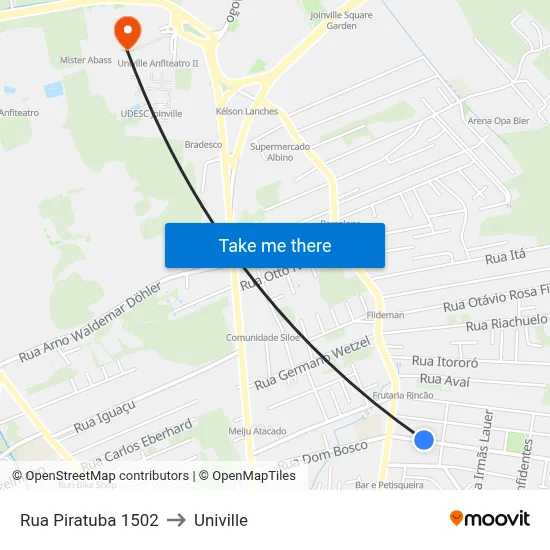 Rua Piratuba 1502 to Univille map