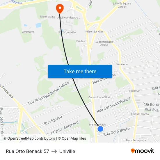 Rua Otto Benack 57 to Univille map