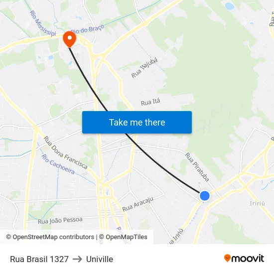 Rua Brasil 1327 to Univille map