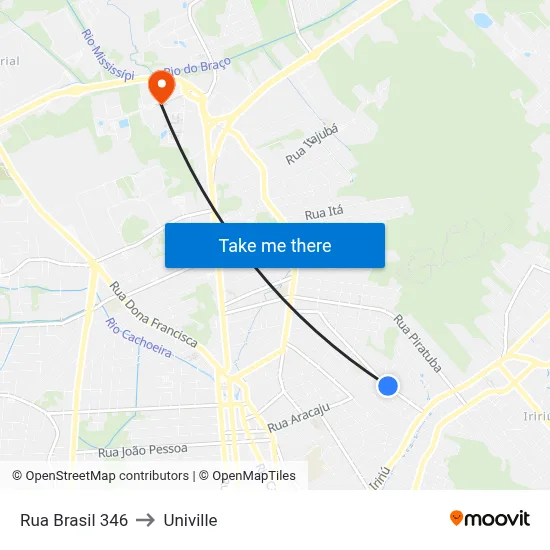 Rua Brasil 346 to Univille map