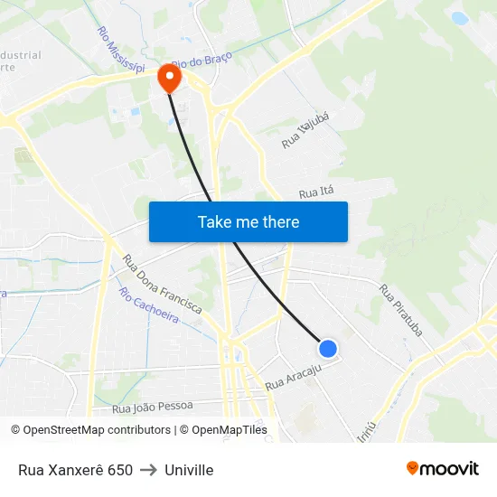Rua Xanxerê 650 to Univille map