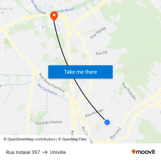 Rua Indaial 397 to Univille map