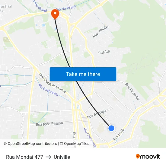 Rua Mondaí 477 to Univille map