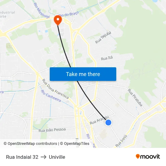 Rua Indaial 32 to Univille map