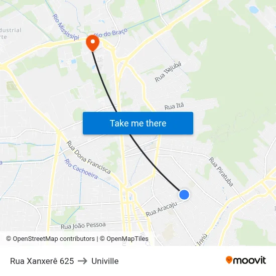 Rua Xanxerê 625 to Univille map