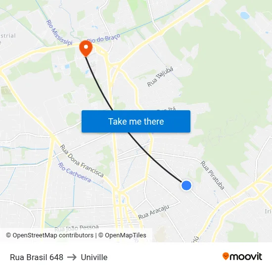 Rua Brasil 648 to Univille map