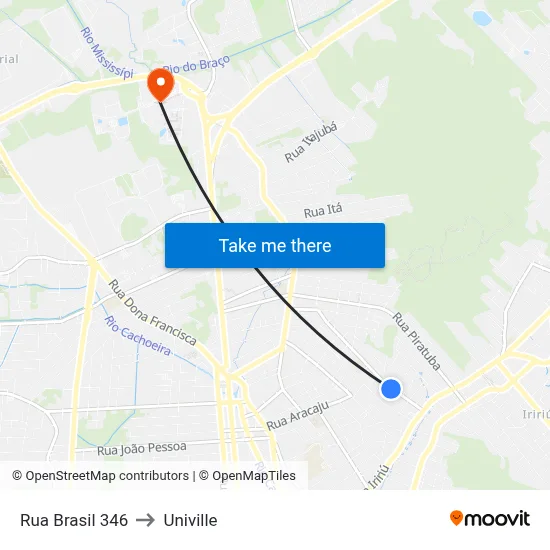 Rua Brasil 346 to Univille map