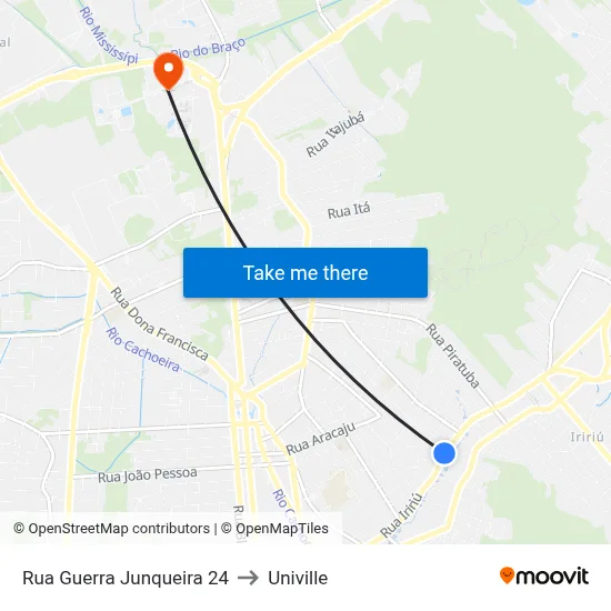 Rua Guerra Junqueira 24 to Univille map