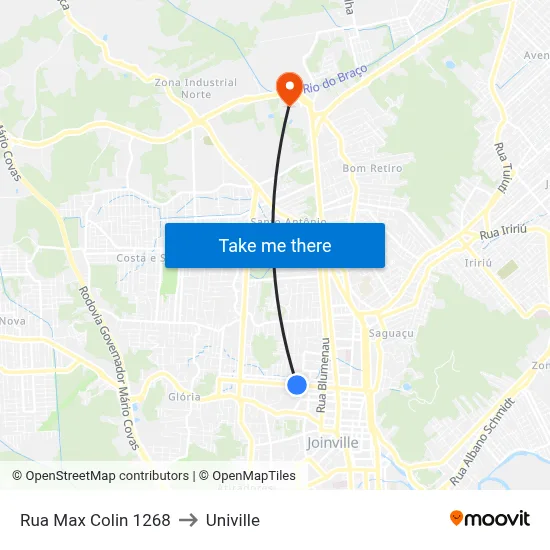 Rua Max Colin 1268 to Univille map