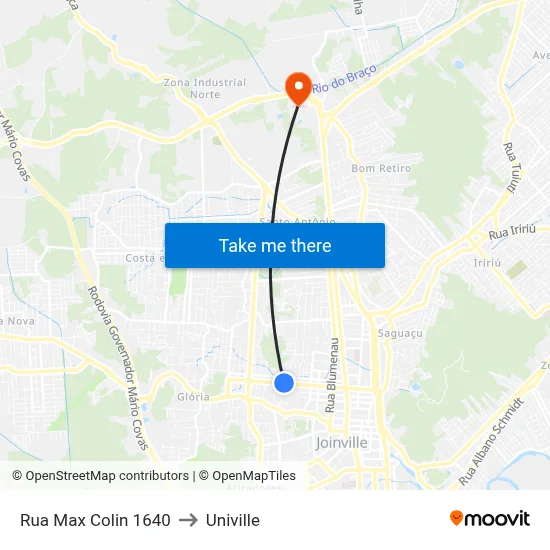 Rua Max Colin 1640 to Univille map