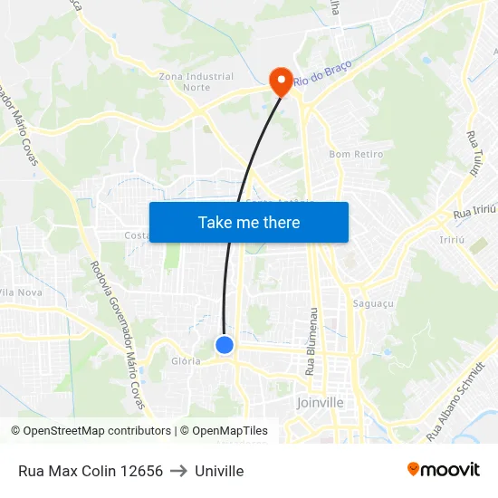 Rua Max Colin 12656 to Univille map