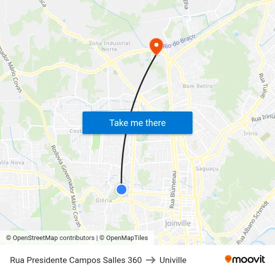 Rua Presidente Campos Salles 360 to Univille map