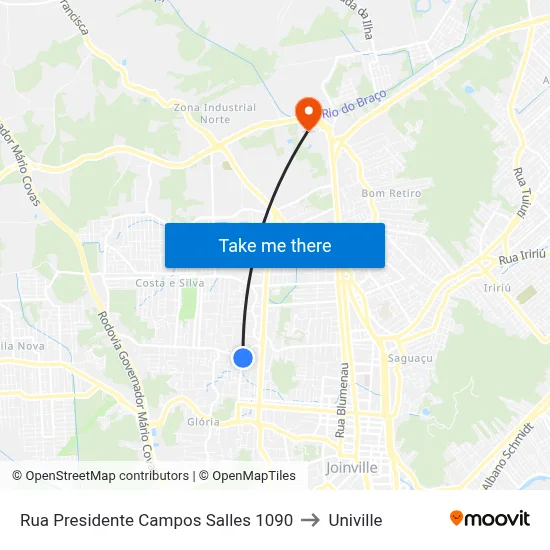 Rua Presidente Campos Salles 1090 to Univille map
