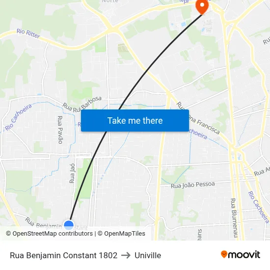 Rua Benjamin Constant 1802 to Univille map