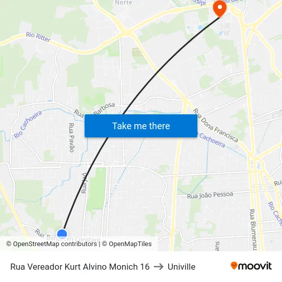 Rua Vereador Kurt Alvino Monich 16 to Univille map