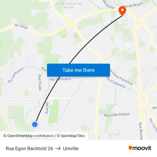 Rua Egon Bachtold 26 to Univille map