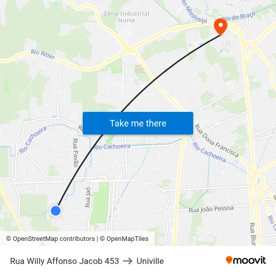 Rua Willy Affonso Jacob 453 to Univille map