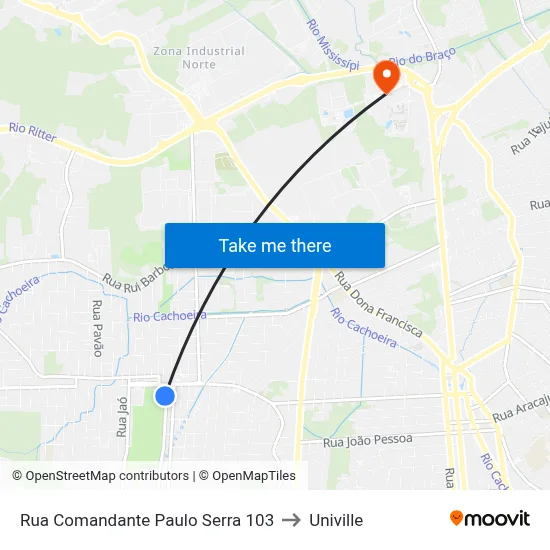 Rua Comandante Paulo Serra 103 to Univille map