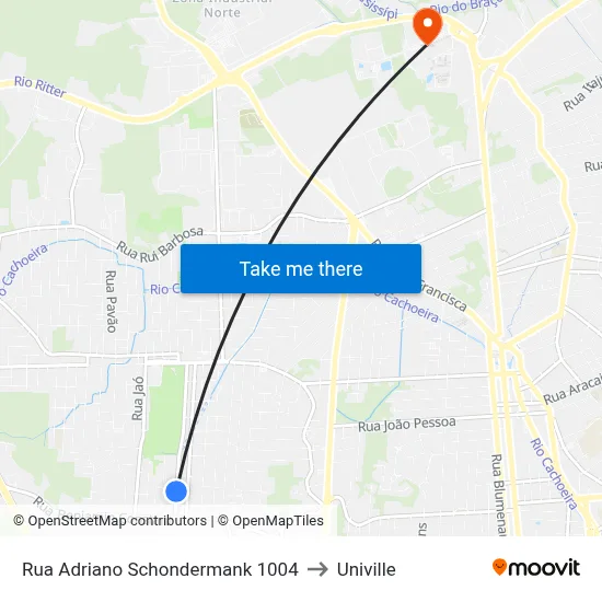 Rua Adriano Schondermank 1004 to Univille map