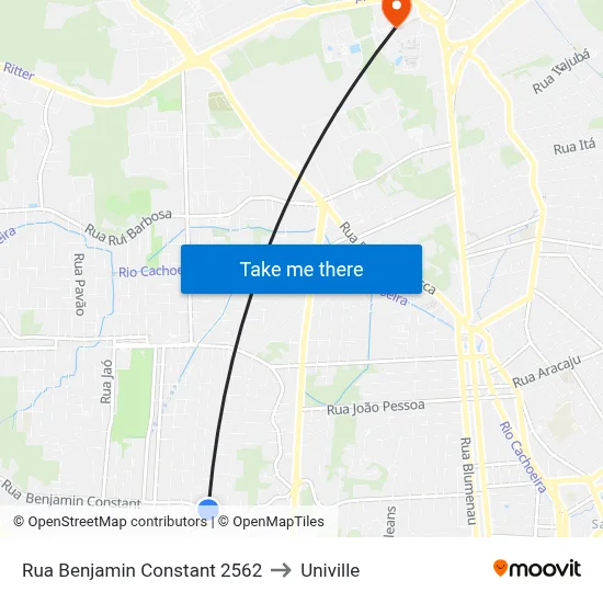 Rua Benjamin Constant 2562 to Univille map