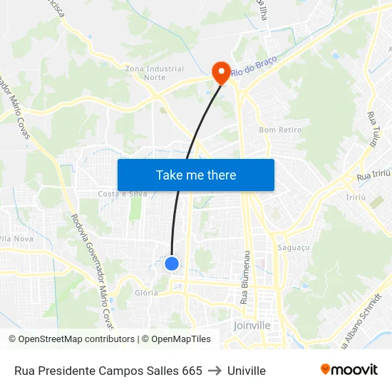 Rua Presidente Campos Salles 665 to Univille map