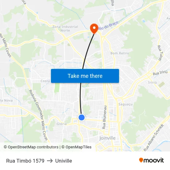 Rua Timbó 1579 to Univille map
