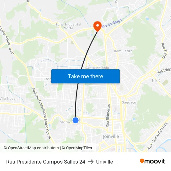 Rua Presidente Campos Salles 24 to Univille map