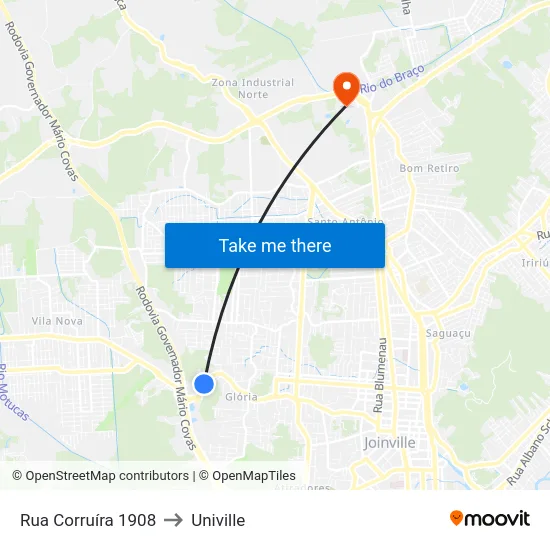 Rua Corruíra 1908 to Univille map