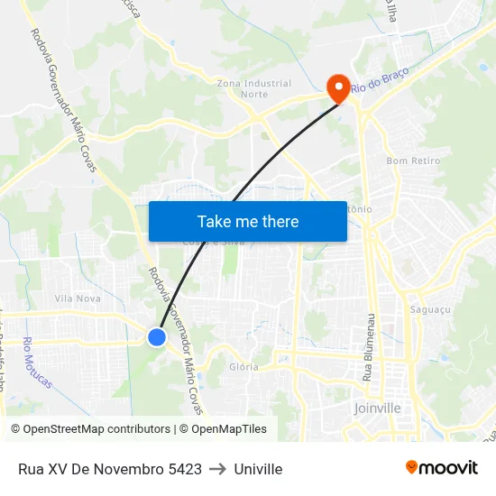 Rua XV De Novembro 5423 to Univille map