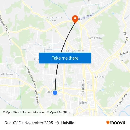 Rua XV De Novembro 2895 to Univille map