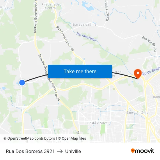 Rua Dos Bororós 3921 to Univille map
