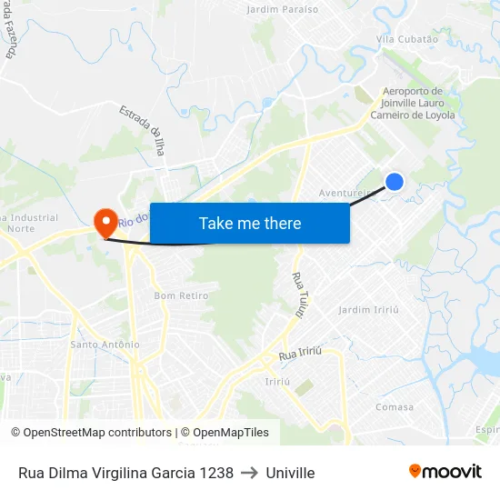Rua Dilma Virgilina Garcia 1238 to Univille map