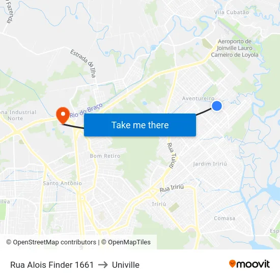 Rua Alois Finder 1661 to Univille map