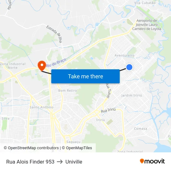 Rua Alois Finder 953 to Univille map