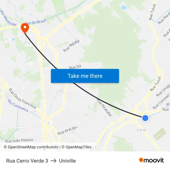 Rua Cerro Verde 3 to Univille map