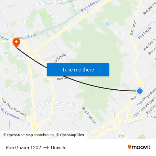 Rua Guaíra 1202 to Univille map