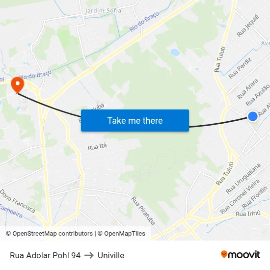 Rua Adolar Pohl 94 to Univille map