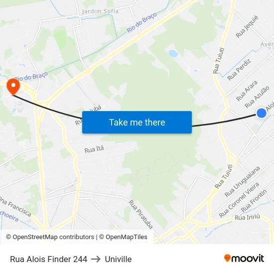 Rua Alois Finder 244 to Univille map