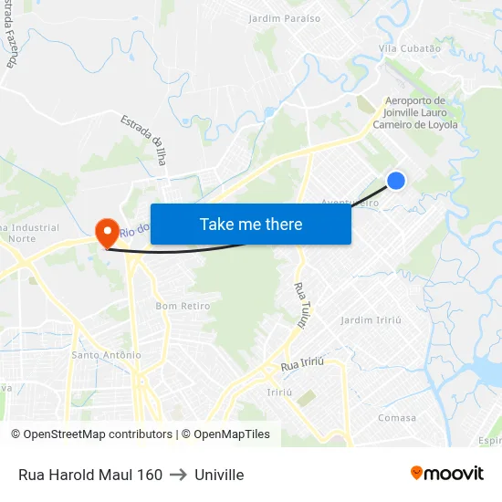Rua Harold Maul 160 to Univille map