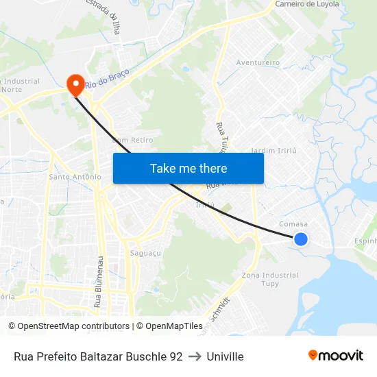 Rua Prefeito Baltazar Buschle 92 to Univille map