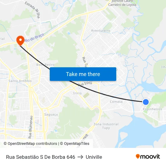 Rua Sebastião S De Borba 646 to Univille map