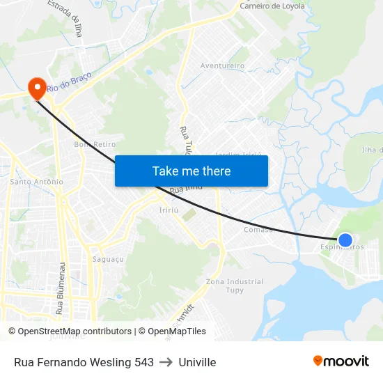 Rua Fernando Wesling 543 to Univille map