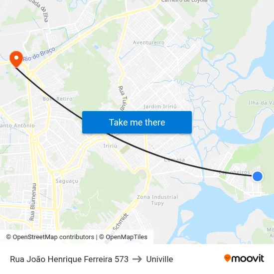 Rua João Henrique Ferreira 573 to Univille map
