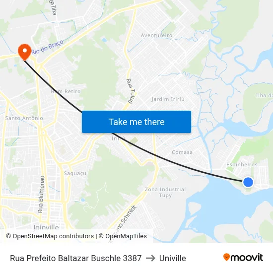 Rua Prefeito Baltazar Buschle 3387 to Univille map
