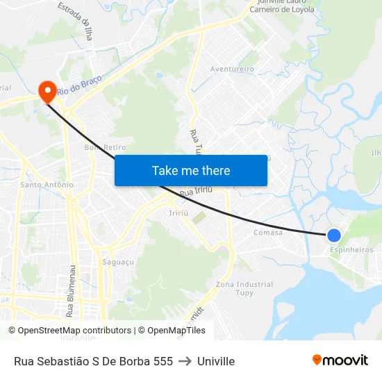 Rua Sebastião S De Borba 555 to Univille map