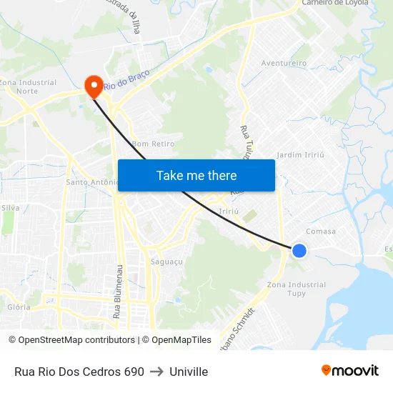 Rua Rio Dos Cedros 690 to Univille map