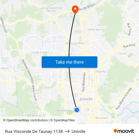 Rua Visconde De Taunay 1138 to Univille map