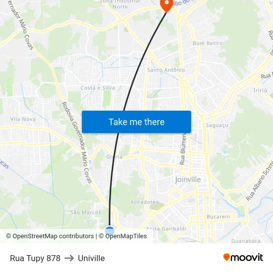 Rua Tupy 878 to Univille map