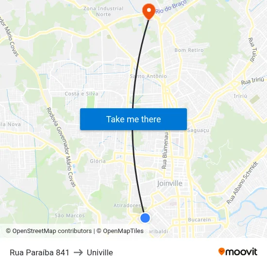 Rua Paraíba 841 to Univille map